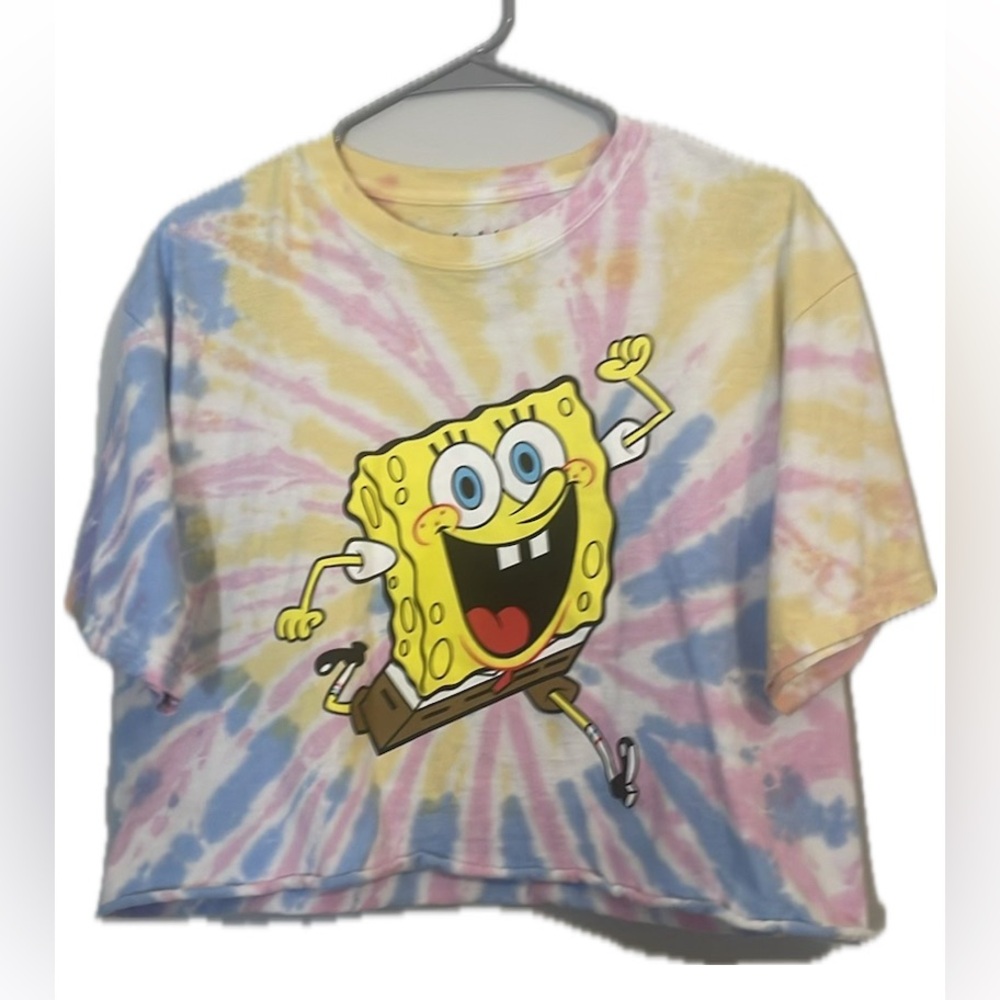 nickelodeon sponge bob tie dye graphic cropped top